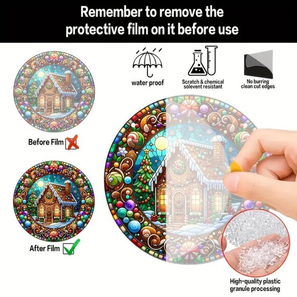 Santa & Reindeer Suncatcher 6" Christmas Holiday Hanging Colorful Indoor Outdoor - Picture 3 of 3